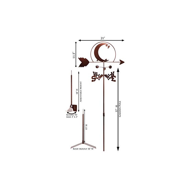 SWEN Products Crescent Moon and Star Weathervane (Adjustable Mount Included)