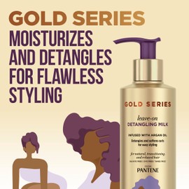 Pantene Gold Series Detangling Milk Hair Treatment for Curly Hair, Natural and Textured Hair, 7.6 Fl Oz Leave-On Hair Detangler Infused with Rich Argan Oil, Dye and Sulfate Free Formula