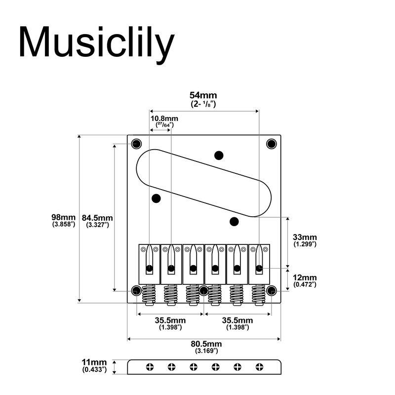 Musiclily Pro 54mm Tele Bridge with Modern Zinc Alloy 6-Saddles