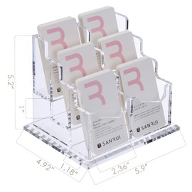SANRUI Vertical Business Card Holder for Desk，Clear Acrylic Business Card Display Stand，6 Slots 3 Tier ，Holds 300 Cards