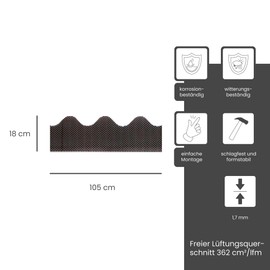 Fassadenprofile Eaves ventilation profile, wave-shaped, 105 cm, PVC, 1 piece, black, suitable for corrugated sheet profile 6, optimal facade and roof ventilation