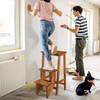 DORTALA 3 Tier Folding Step Stool, Rubber Wood Multifunctional Ladder