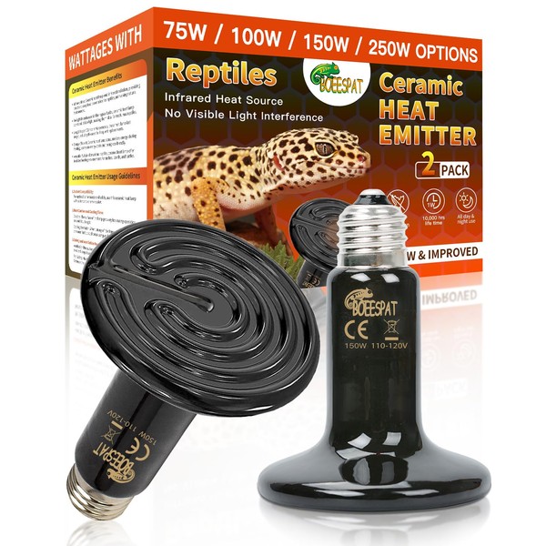 BOEESPAT High Efficiency 150W Reptile Heat Lamp Bulbs, Pack of