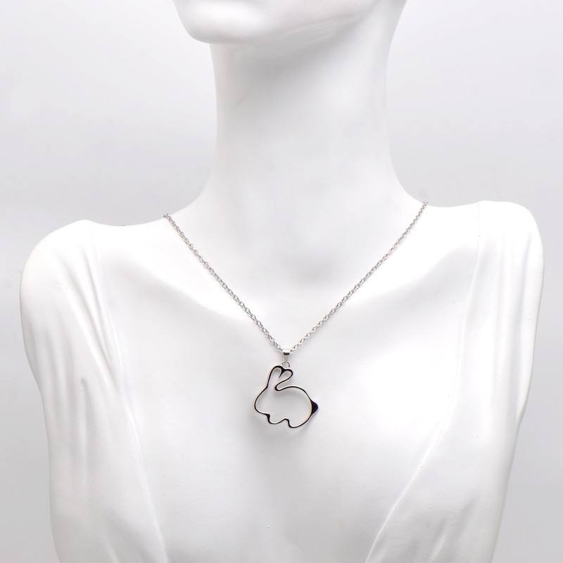 Paialco 925 Sterling Silver Outline Bunny Rabbit Pendant Necklace, White