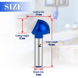 ASNOMY Diameter 22 mm Carbide Chamfer Cutter 8 mm Shank Round Nose Core Box Woodworking Milling Cutter Ball Cutter Wood