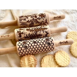 3-er SET Kinder Nudelhölzer WILD. Teigrolle für hausgemachtes Gebäck. Gravierte Teigroller. Gravierte Nudelholz mit muster von Algis Crafts