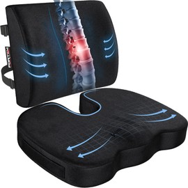 FORTEM Office Chair Cushion and Back Support for Office Chair, Lumbar Support Pillow, Memory Foam, Non Slip Sitting and Back Rest for Gaming, Car Seat Cushion, Chair Pad