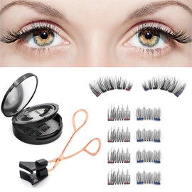 Magnetic Eyelashes, 3D Magnetic Eyelashes with Pliers, Magnetic Eyelashes without Eyeliner, Reusable, No Glue, Artificial Eyelashes, Magnetic Kit for Makeup, Date, Party