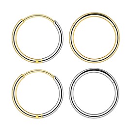 Longbeauty 4 Pieces 16G Seamless Piercing Rings Stainless Steel Septum Rings Nose Rings Lip Rings Earrings Hoops Tragus Cartilage Helix Conch Rook Daith Colourful Black Gold Rose Gold, Stainless Steel