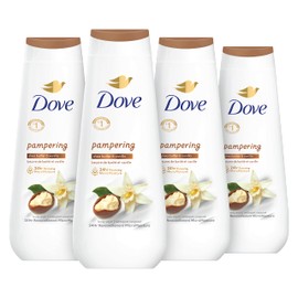 Dove Body Wash 4 Count Pampering Shea Butter & Vanilla for Renewed, Healthy-Looking Skin Gentle Skin Cleanser with 24hr Renewing MicroMoisture 20 oz