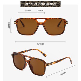 SAIIURV Retro Double Bridge Rectangle Sunglasses, Mens Sunglasses Polarised Vintage Eyewear, Classic Vintage Sun Glasses for Men Women Outdoor Fishing Driving Climbing Unisex (Leopard) (Leopard)