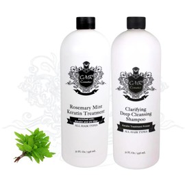 CMR Cosmetics Rosemary Mint Keratin Smoothing Kit - Professional Grade Hair Straightening for All Hair Types - Includes Clarifying Shampoo & Keratin Smoother, Shields, Frizz-Free Healthy Hair, 32 oz