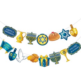 Blulu Hanukkah Decorations Banner Pre-assembled Chanukah Garland Happy Hanukkah Banner Backdrop Props for Home Indoor Holiday Party Decor Supplies
