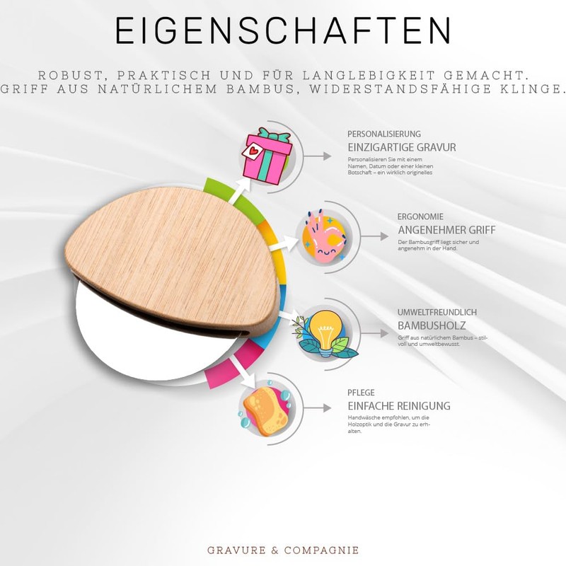 Pizzaschneider aus Bambus & Edelstahl – personalisiert mit Text oder