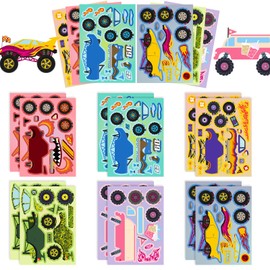 24 Sheets Vehicle Nordic Style Make-A-Face Stickers Mix and Match Make Your Own Monster Trucks Face Changing Stickers for Girl Boy Kid Reward Party Gift DIY for Water Bottle,Skateboar,Laptop,Phone