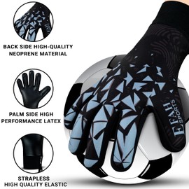 EFAH SPORTS Goalkeeper Gloves for Children and Adults with Padded Palm, Breathable and Strong Grip Football Gloves (Grey, Size 5 Suitable for 9 to 12 Years Old, Ambidextrouse)