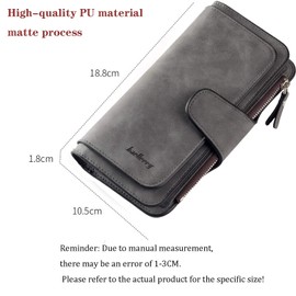 ZhengYue Ladies Purse, Vegan Women's Wallet Large Tri-fold PU Leather Purses with Multiple Card Slots and Roomy Compartment Dark Grey