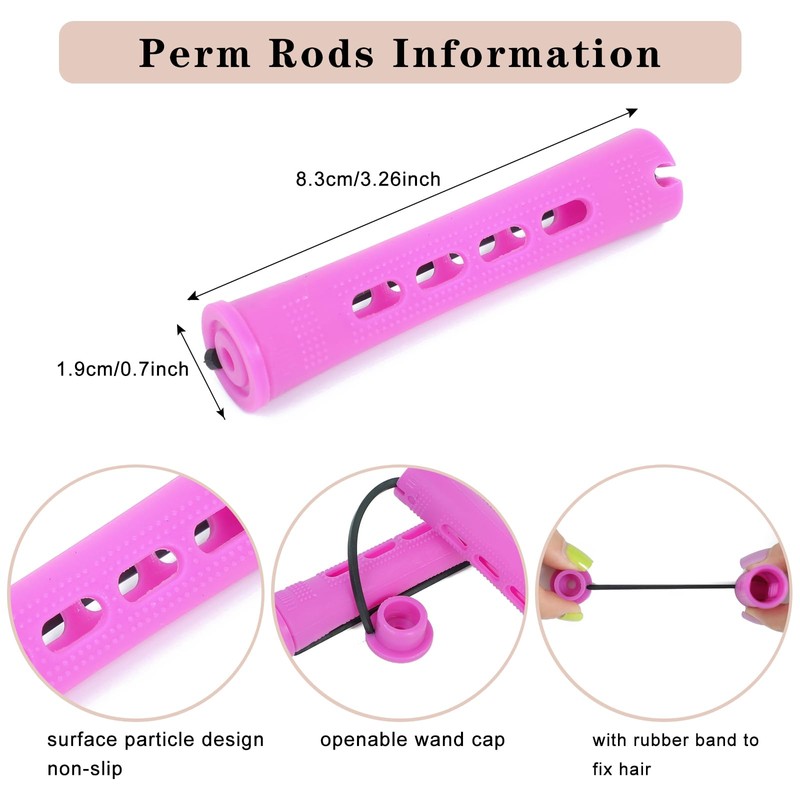 40 Pcs Perm Rods For Short Hair Purple Heatless Curl