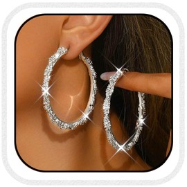 Atigy Silberne Braut Ohrringe funkelnde Strass Creolen großer Kreis Hochzeits Ohrringe Schmuck für Frauen (Silber)