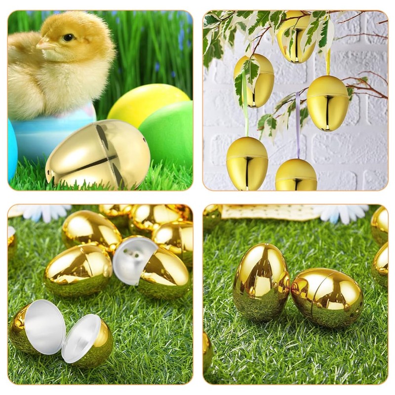 Totority 12 Pack Plastic Golden Easter Eggs Fillable Reusable for