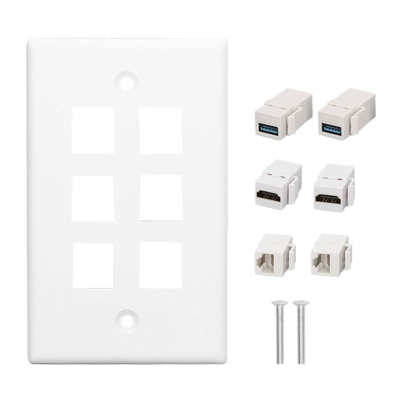 Cat 6 Ethernet Wall Plate, 6 Ports Removable RJ45 Ethernet