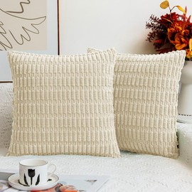 QUORGVES Cream Ivory Throw Pillow Covers 18x18 Inch Pack of 2 Decorative Pillows for Bed Corduroy Throw Pillows for Couch Sofa Pillows for Living Room Corduroy Pillow Covers 18 x 18 Set of 2