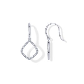 PAVOI Rhodium Plated Teardrop Diamond Shaped Dangle Earrings for Women with Cubic Zirconia | Geometric Earring Pair