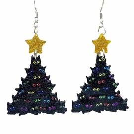 twinkle eye Black Christmas Earrings Acrylic Black Cat Christmas Tree Earrings Thin Flash Earrings Fun Christmas Jewelry For Women