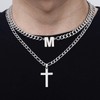 ZNBOH Cross Initial Necklace for Men Stainless Steel Silver Layered