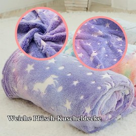 Unicorn Blanket Cuddly Blanket - 120 x 150 cm Blanket Glows in the Dark, Warm and Fluffy Children's Blankets for 1-10 Years Girls and Boys - Blanket for Gift (Purple, 120 x 150 cm)