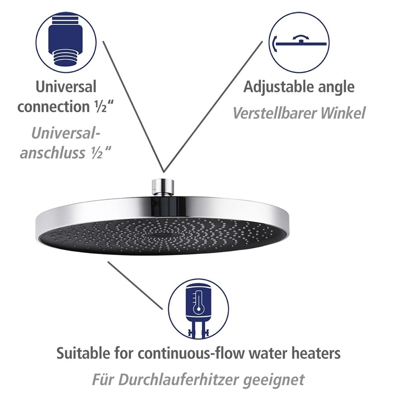 WENKO Softwater Shower Head, Rain Shower Head, Universal Shower Low