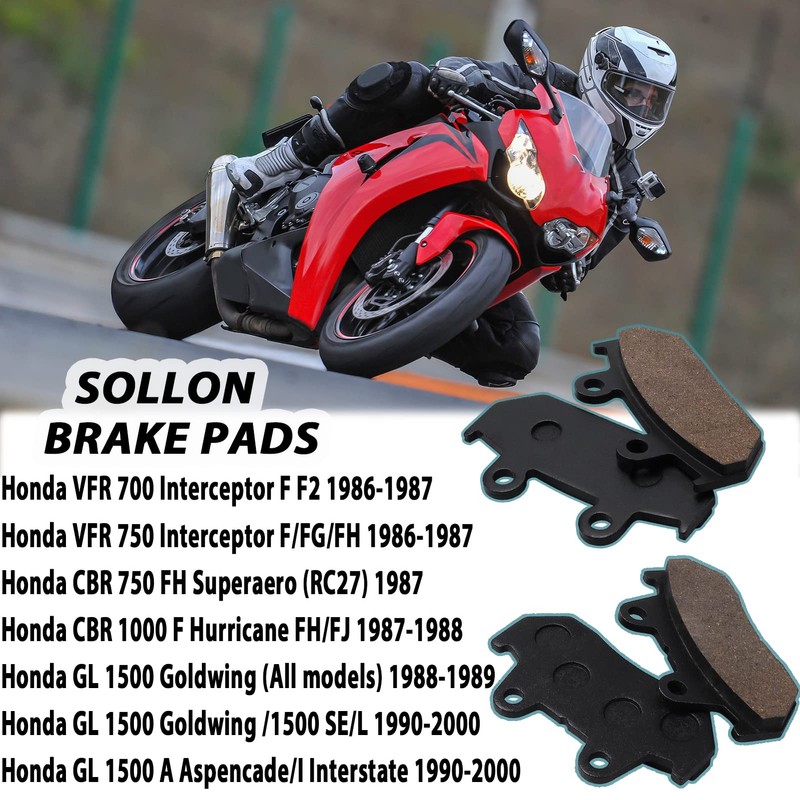 SOLLON Front and Rear Brake Pads for Honda 1500 GL1500