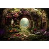 Garden Aquarium Background Mysterious Fantasy Garden with Archway and Flowers