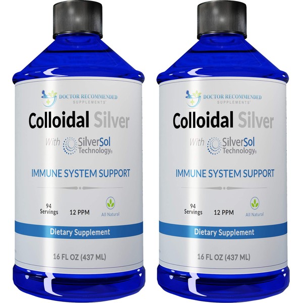 Colloidal Silver Liquid - 12 PPM Premium Silver Solution, 60 MCG Per Serving, All Natural, Vegan Immune System Support, Ionic Silver Water Daily Mineral Supplement (2- 16 Fl oz Bottles)