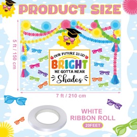 Tingjoo 7x5ft Preschool Kindergarten Graduate Backdrop Our Future is So Bright We Gotta Wear Shades Rainbow Photography Background Class of 2025 Congratulate Graduation Party Decorations Banner