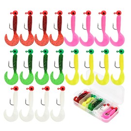 FOLANDO 20pcs 3.5g Fishing Soft Lures kit, Fishing Weights Jig Heads Hooks Fishing Lures Fishing Baits Plastic Baits Kit