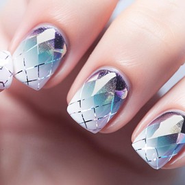 IFMOPETY Square Fake Nail，Purple Press On Nails Short, Purple Blue Glitter Gradient Design，Reusable Stick On Nails in 12 Sizes - 24 Nail Kit（Purple Elf）