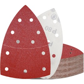 KONGMING Pack of 50 Sandpaper Triangular Sanders Velcro Grit 80 Sanding Sheets 11 Hole for Detail Sander