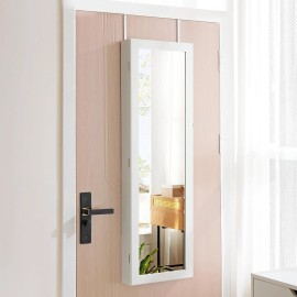 ANTONIA Lockable Jewelry Cabinet w/ Full-Length Mirror Wall Door Mount Organizer Storage