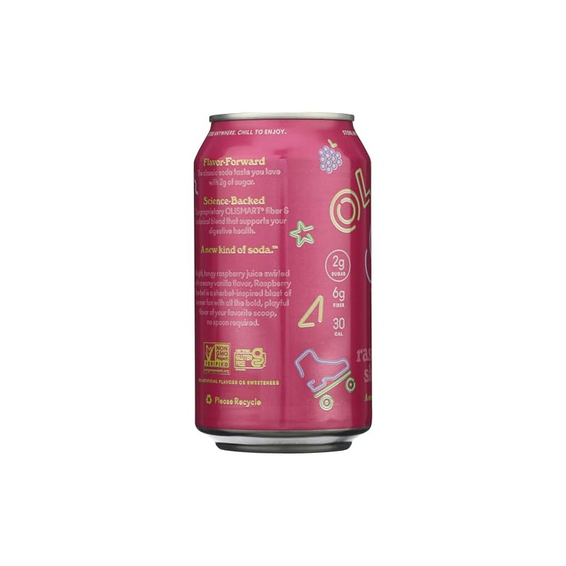 OLIPOP Raspberry Sherbet Prebiotic Soda, 12 FZ, Shelf Stable
