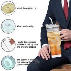 AiHeart 50 oz Glass Tumbler with Straw and Bamboo Lid,Glass Tumbler with Handle,Glass Cup with BPA Free Lid and Silicone Boot,1.5L Glass Water Bottle,Iced Coffee Cup,Cup Holder Friendly(White)