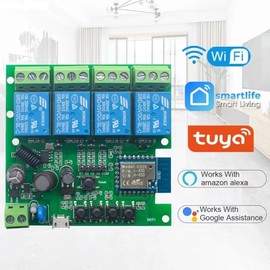 Tuya Smart Life WiFi Momentary Inching Relay Self-Locking Switch Module,DC 7-32V/USB 5V WiFi RF Bluetooth Relay,DIY Smart Home,Compatible with Alexa Goolge Home(1CH) (2CH) (4CH)