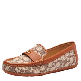 Coach Women's Sculpted C Driver in Signature Textile Jacquard Loafer, Cocoa/Burnished Amber, 9