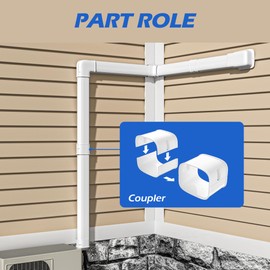 TAKTOPEAK Mini-Split Line Set Cover Parts: 3" Coupling Coupler Line Hide Accessories for Mini Split AC HVAC Central AC Heating System 9000 12000 18000 24000 BTU PP Pipe Cover Indoor & Outdoor