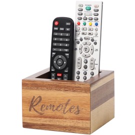 COOLEX Remote Control Holder, Acacia Wooden Tv Remote Holder, Remote Holder for Table, Remote Control Storage Organizer Caddy