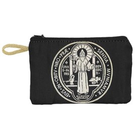 VILLAGE GIFT IMPORTERS St. Benedict Pouch | Perfect for Rosaries and Chaplet Beads | Patron Saint of Students and Europe | Beautiful Embroidery | Zippered Closure_AB