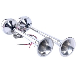 Amarine made 12V Marine Boat Horn 125DB Stainless Steel Dual Trumpet Horn for Ship Truck RV