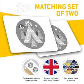 Rectangle Stickers(Set of 2) 7.5cm BW - Teepee Camping Tent Forest Trees Laptop Tablet Luggage Scrapbook #35038