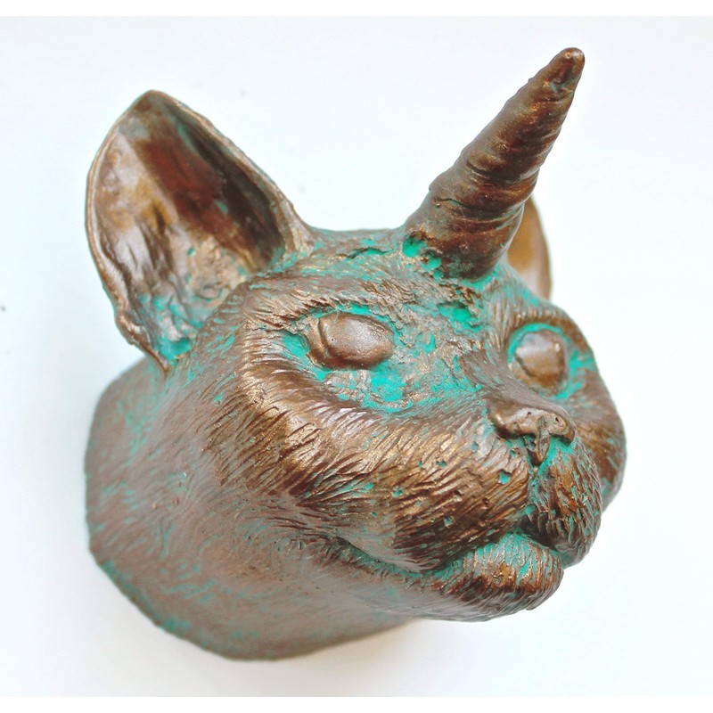 Bronze Cat Unicorn Wall Mount