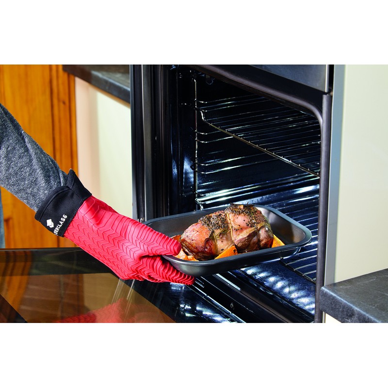 MasterClass Wasserdichter und hitzebeständiger Silikon-Ofenhandschuh mit Fingern - Rot